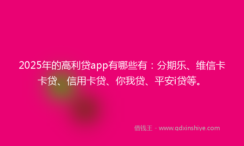 2025年的高利贷app有哪些有：分期乐、维信卡卡贷、信用卡贷、你我贷、平安i贷等。