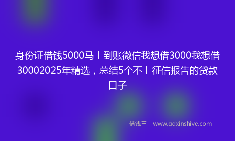 身份证借钱5000马上到账微信我想借3000我想借30002025年精选，总结5个不上征信报告的贷款口子