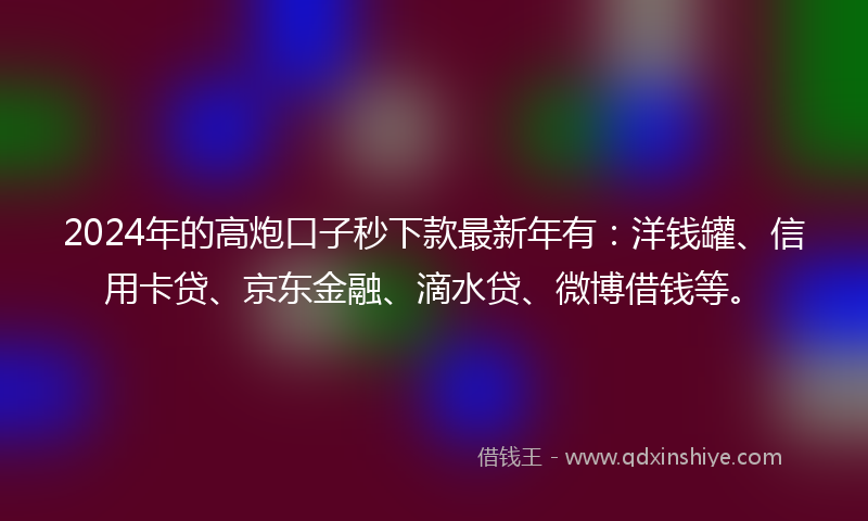 2024年的高炮口子秒下款最新年有：洋钱罐、信用卡贷、京东金融、滴水贷、微博借钱等。