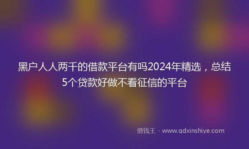 黑户人人两千的借款平台有吗2024年精选，总结5个贷款好做不看征信的平台