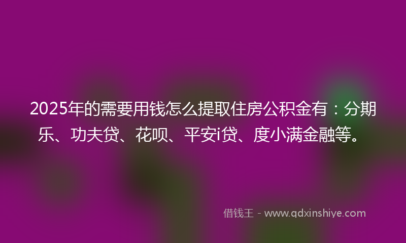 2025年的需要用钱怎么提取住房公积金有：分期乐、功夫贷、花呗、平安i贷、度小满金融等。
