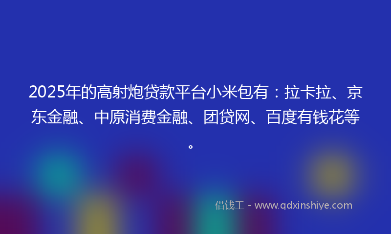 2025年的高射炮贷款平台小米包有：拉卡拉、京东金融、中原消费金融、团贷网、百度有钱花等。