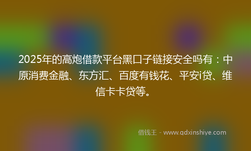 2025年的高炮借款平台黑口子链接安全吗有：中原消费金融、东方汇、百度有钱花、平安i贷、维信卡卡贷等。