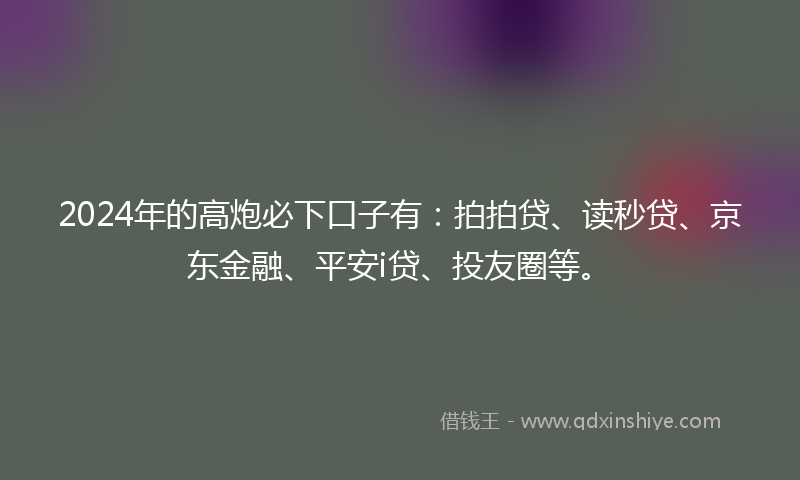 2024年的高炮必下口子有：拍拍贷、读秒贷、京东金融、平安i贷、投友圈等。