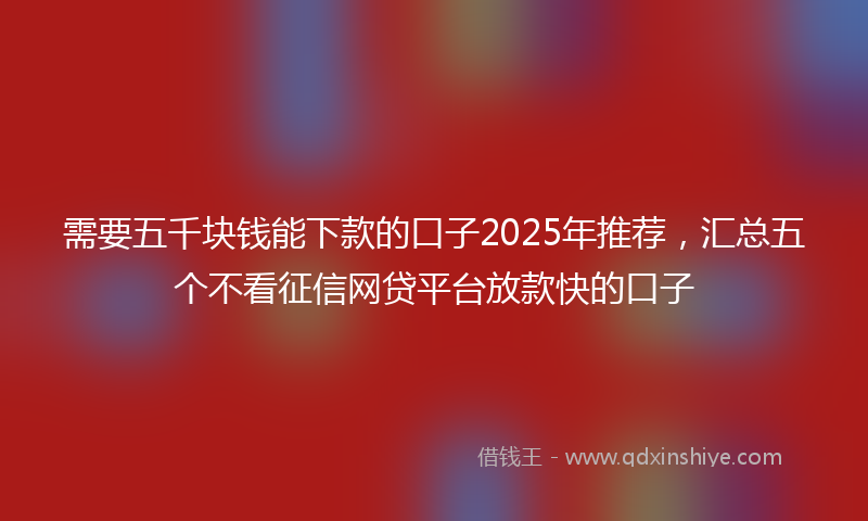 需要五千块钱能下款的口子2025年推荐，汇总五个不看征信网贷平台放款快的口子