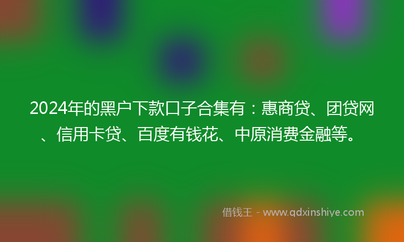 2024年的黑户下款口子合集有：惠商贷、团贷网、信用卡贷、百度有钱花、中原消费金融等。