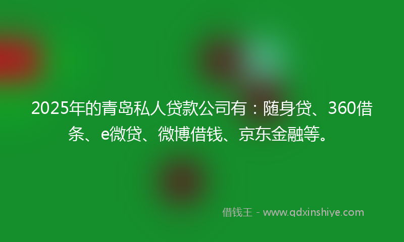 2025年的青岛私人贷款公司有：随身贷、360借条、e微贷、微博借钱、京东金融等。
