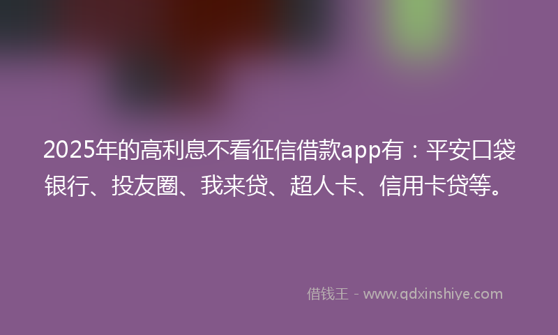 2025年的高利息不看征信借款app有：平安口袋银行、投友圈、我来贷、超人卡、信用卡贷等。