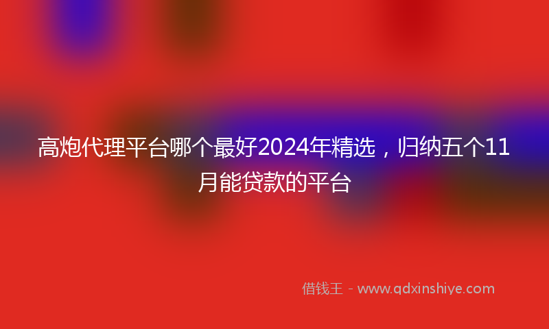 高炮代理平台哪个最好2024年精选，归纳五个11月能贷款的平台