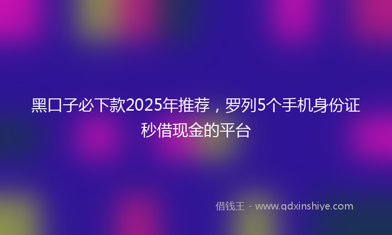 黑口子必下款2025年推荐，罗列5个手机身份证秒借现金的平台