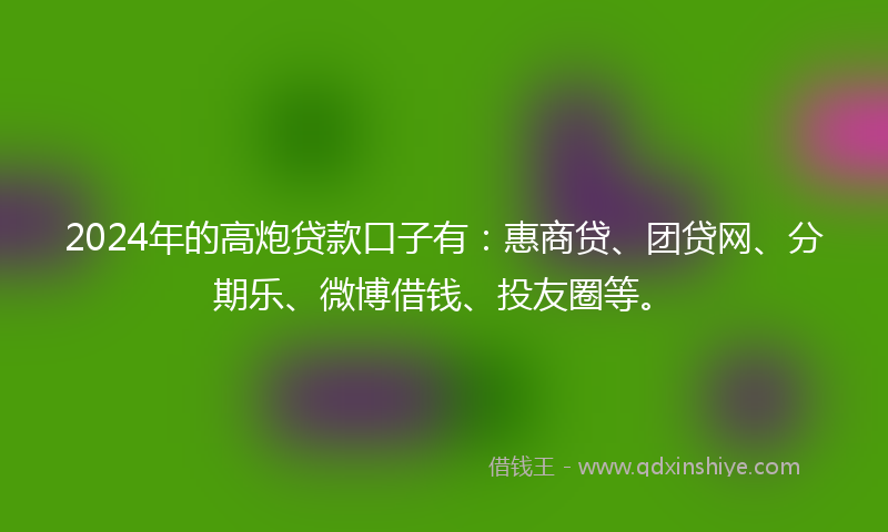 2024年的高炮贷款口子有：惠商贷、团贷网、分期乐、微博借钱、投友圈等。