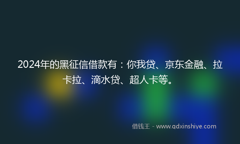 2024年的黑征信借款有：你我贷、京东金融、拉卡拉、滴水贷、超人卡等。