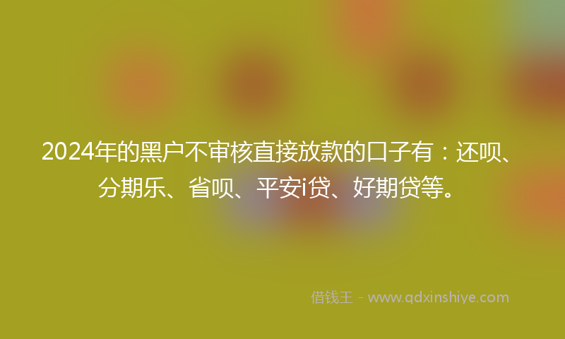 2024年的黑户不审核直接放款的口子有：还呗、分期乐、省呗、平安i贷、好期贷等。