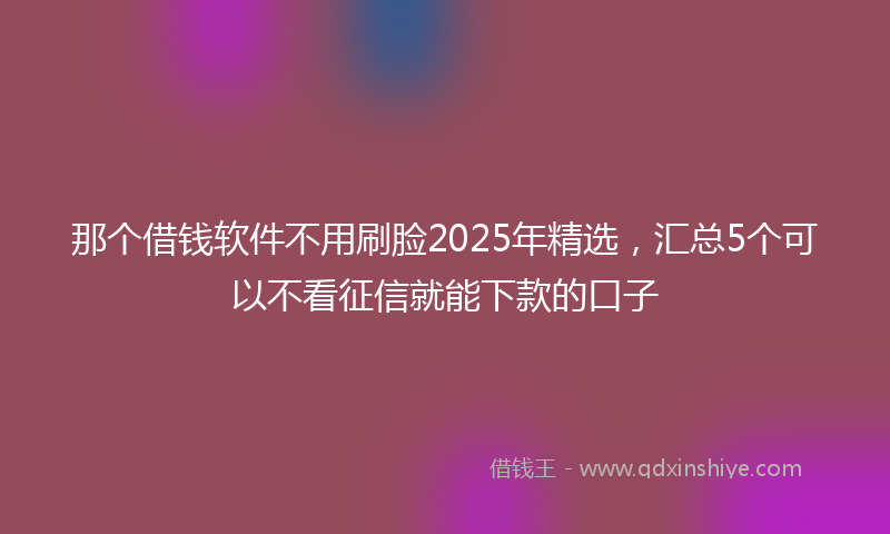 那个借钱软件不用刷脸2025年精选，汇总5个可以不看征信就能下款的口子