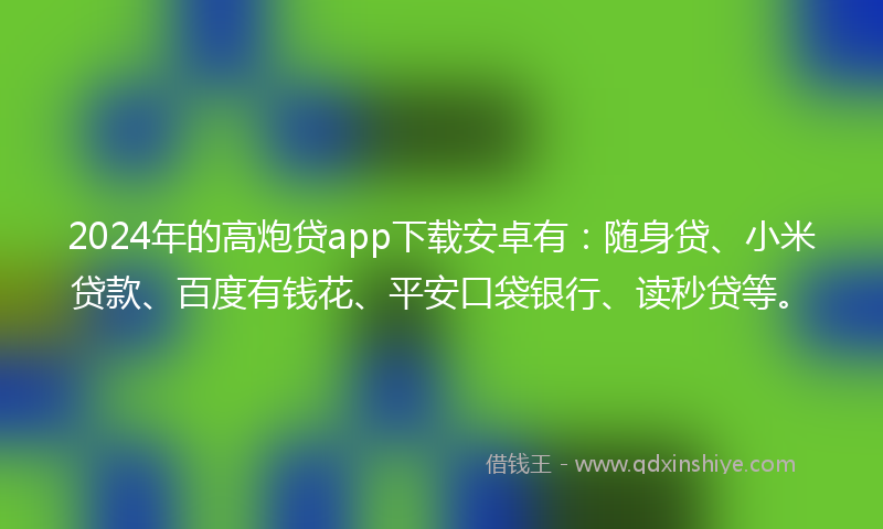 2024年的高炮贷app下载安卓有：随身贷、小米贷款、百度有钱花、平安口袋银行、读秒贷等。