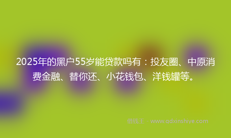 2025年的黑户55岁能贷款吗有：投友圈、中原消费金融、替你还、小花钱包、洋钱罐等。