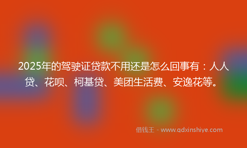 2025年的驾驶证贷款不用还是怎么回事有：人人贷、花呗、柯基贷、美团生活费、安逸花等。