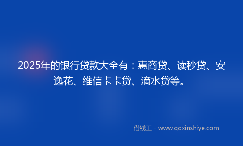 2025年的银行贷款大全有：惠商贷、读秒贷、安逸花、维信卡卡贷、滴水贷等。