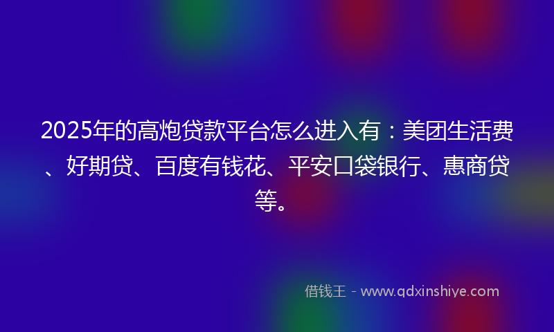 2025年的高炮贷款平台怎么进入有：美团生活费、好期贷、百度有钱花、平安口袋银行、惠商贷等。