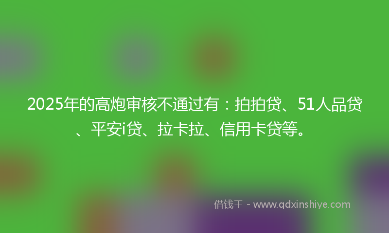 2025年的高炮审核不通过有：拍拍贷、51人品贷、平安i贷、拉卡拉、信用卡贷等。