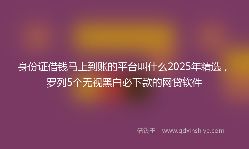 身份证借钱马上到账的平台叫什么2025年精选，罗列5个无视黑白必下款的网贷软件