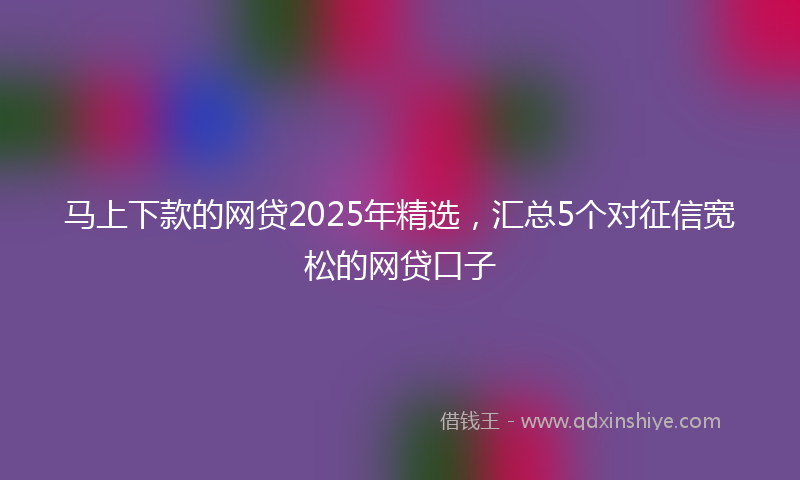 马上下款的网贷2025年精选，汇总5个对征信宽松的网贷口子