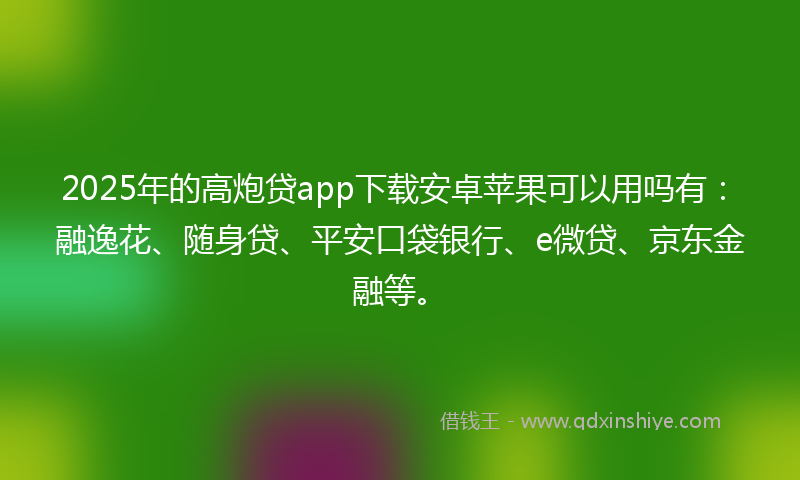 2025年的高炮贷app下载安卓苹果可以用吗有：融逸花、随身贷、平安口袋银行、e微贷、京东金融等。