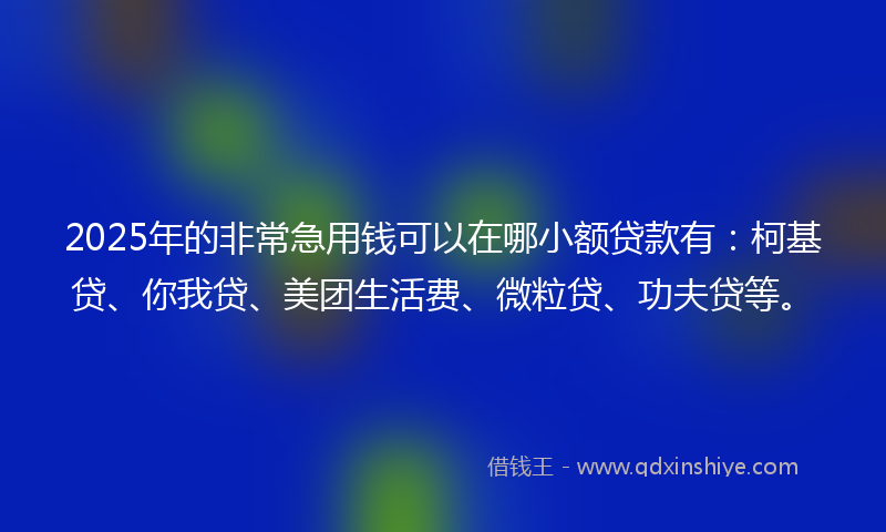 2025年的非常急用钱可以在哪小额贷款有：柯基贷、你我贷、美团生活费、微粒贷、功夫贷等。