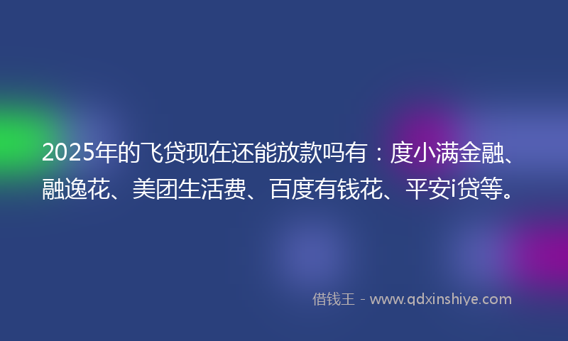2025年的飞贷现在还能放款吗有：度小满金融、融逸花、美团生活费、百度有钱花、平安i贷等。