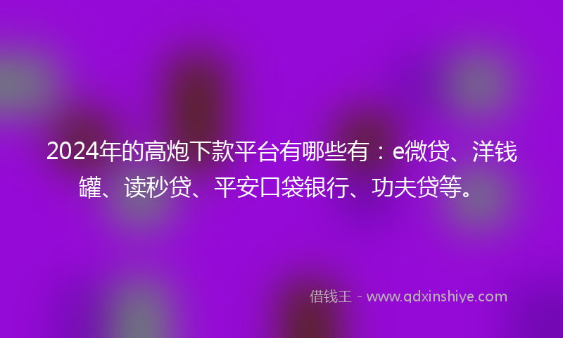 2024年的高炮下款平台有哪些有：e微贷、洋钱罐、读秒贷、平安口袋银行、功夫贷等。