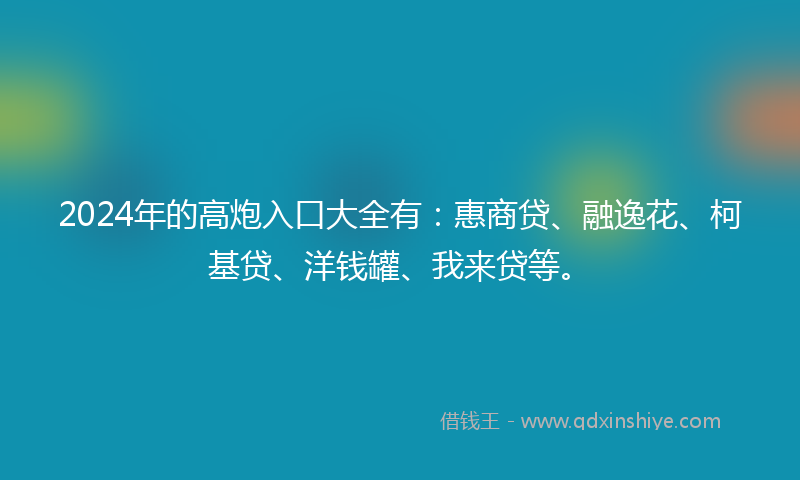 2024年的高炮入口大全有：惠商贷、融逸花、柯基贷、洋钱罐、我来贷等。