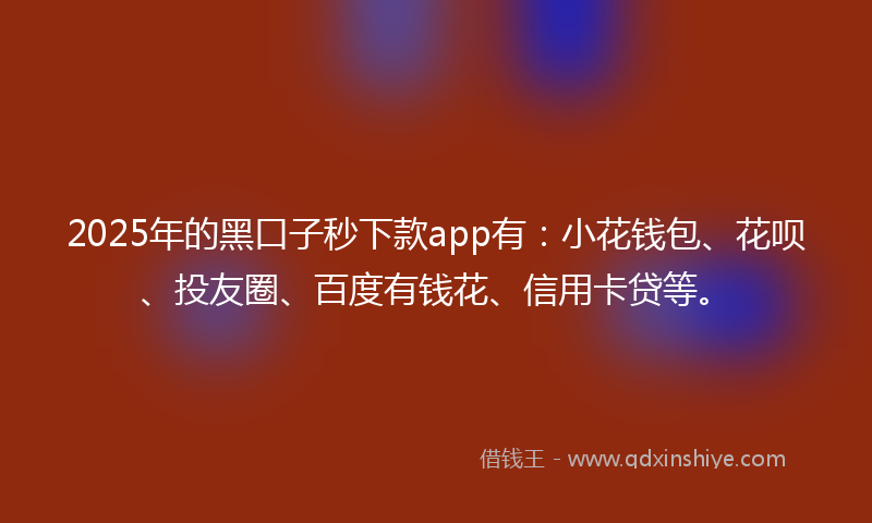 2025年的黑口子秒下款app有：小花钱包、花呗、投友圈、百度有钱花、信用卡贷等。