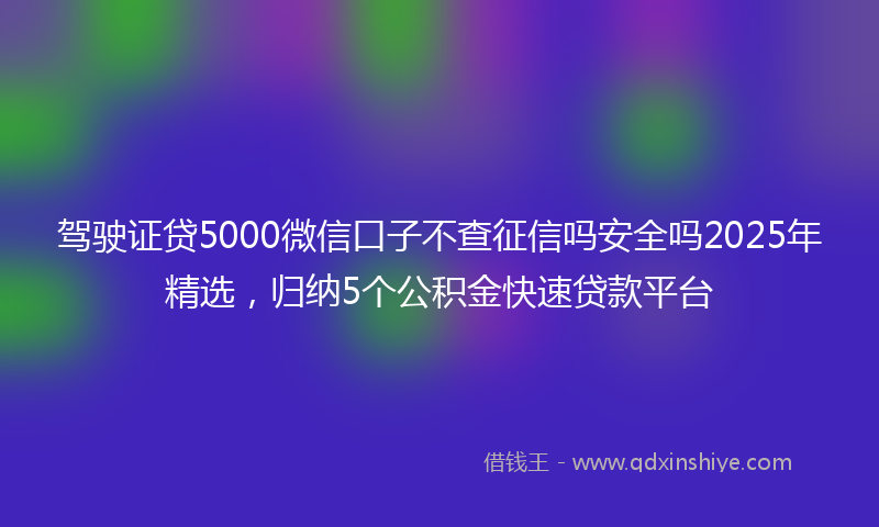 驾驶证贷5000微信口子不查征信吗安全吗2025年精选，归纳5个公积金快速贷款平台