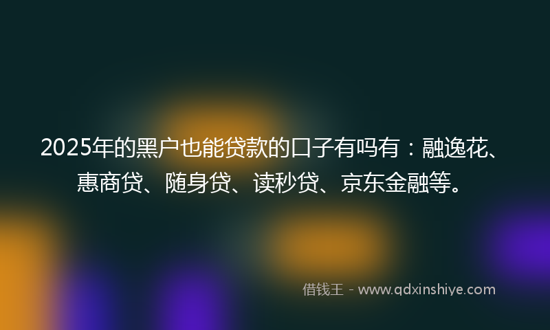 2025年的黑户也能贷款的口子有吗有：融逸花、惠商贷、随身贷、读秒贷、京东金融等。