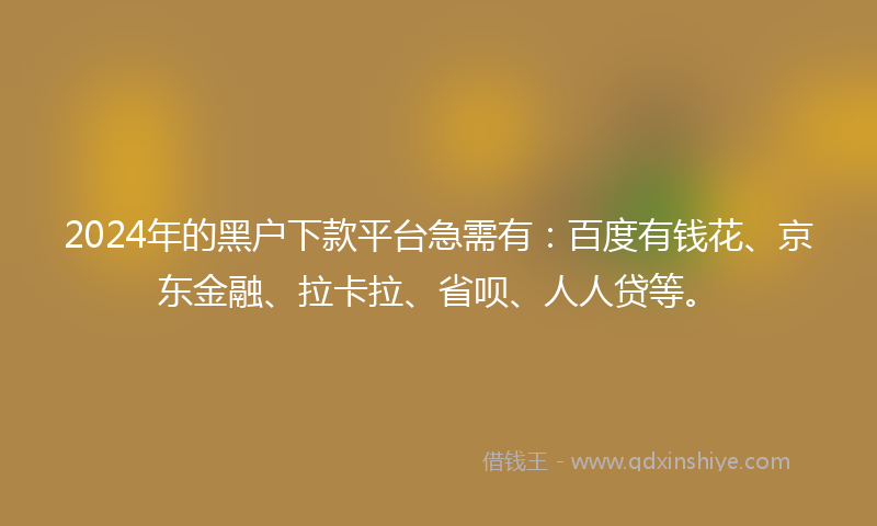 2024年的黑户下款平台急需有：百度有钱花、京东金融、拉卡拉、省呗、人人贷等。