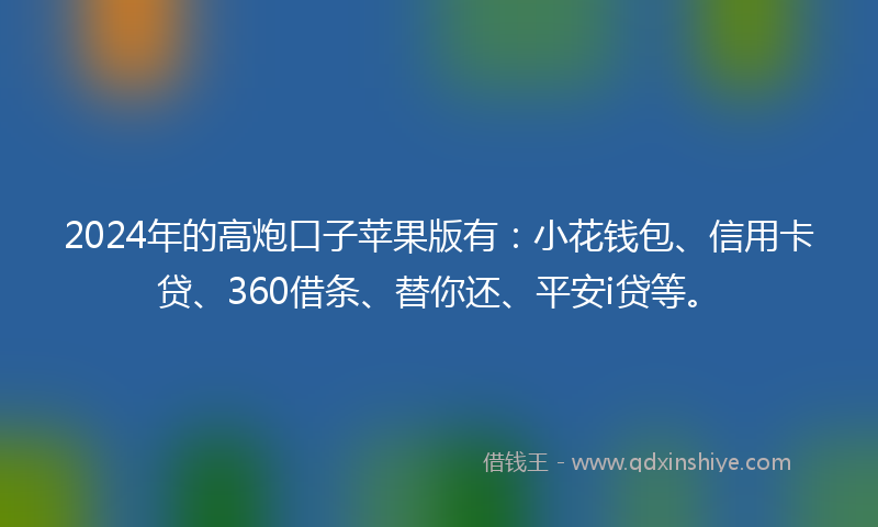 2024年的高炮口子苹果版有：小花钱包、信用卡贷、360借条、替你还、平安i贷等。