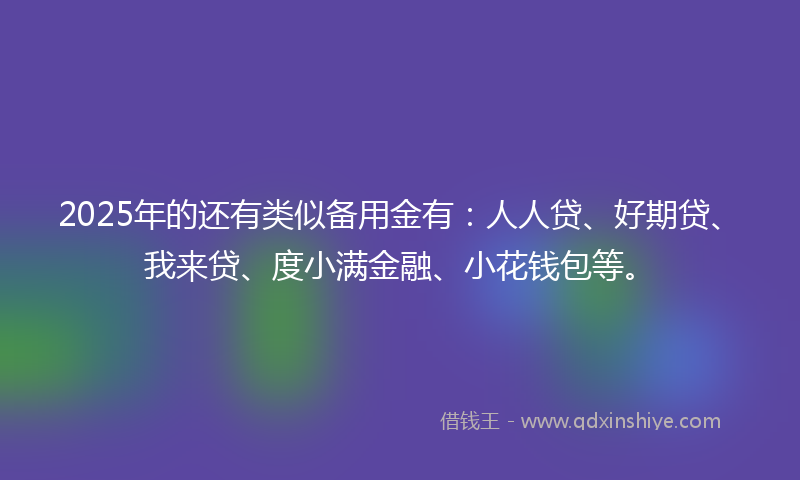 2025年的还有类似备用金有：人人贷、好期贷、我来贷、度小满金融、小花钱包等。