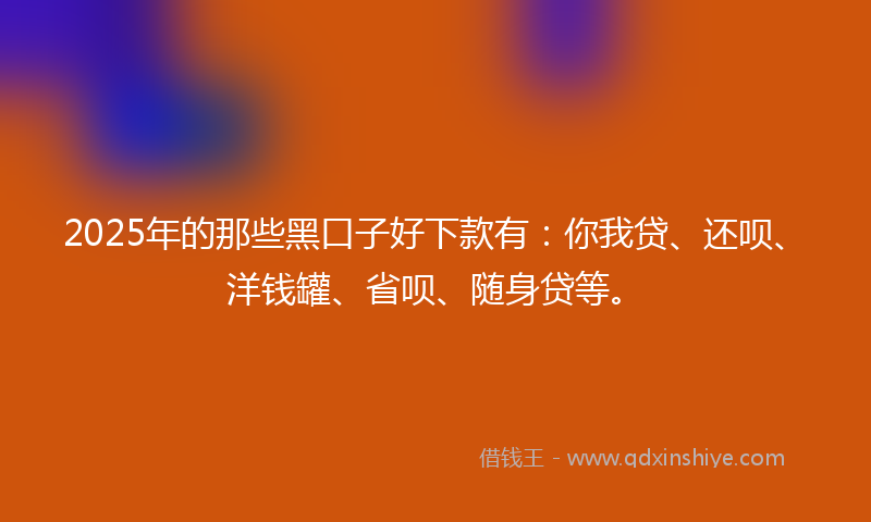 2025年的那些黑口子好下款有：你我贷、还呗、洋钱罐、省呗、随身贷等。