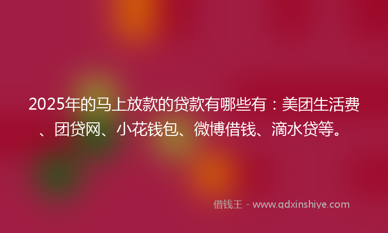 2025年的马上放款的贷款有哪些有：美团生活费、团贷网、小花钱包、微博借钱、滴水贷等。