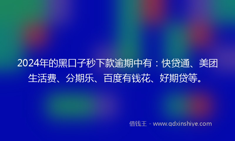 2024年的黑口子秒下款逾期中有：快贷通、美团生活费、分期乐、百度有钱花、好期贷等。