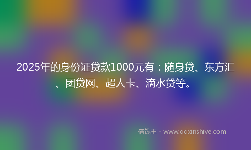 2025年的身份证贷款1000元有：随身贷、东方汇、团贷网、超人卡、滴水贷等。