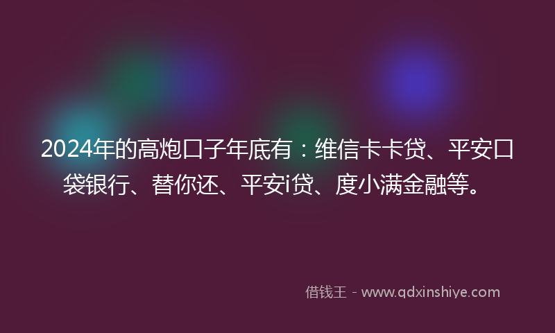 2024年的高炮口子年底有：维信卡卡贷、平安口袋银行、替你还、平安i贷、度小满金融等。