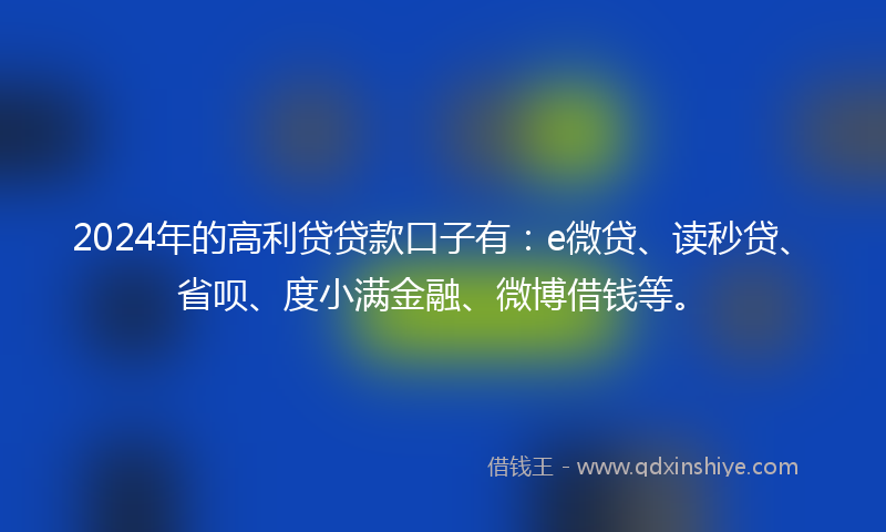 2024年的高利贷贷款口子有：e微贷、读秒贷、省呗、度小满金融、微博借钱等。