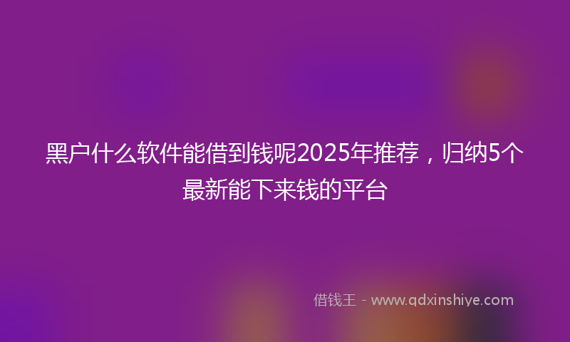 黑户什么软件能借到钱呢2025年推荐，归纳5个最新能下来钱的平台