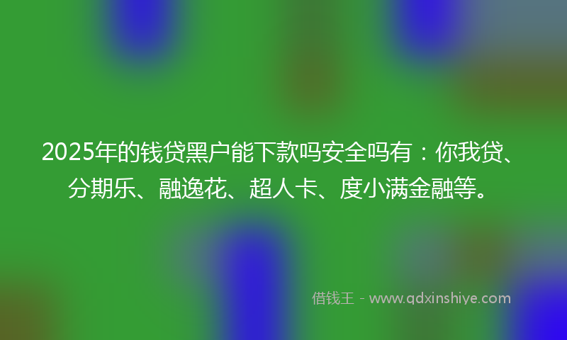 2025年的钱贷黑户能下款吗安全吗有：你我贷、分期乐、融逸花、超人卡、度小满金融等。