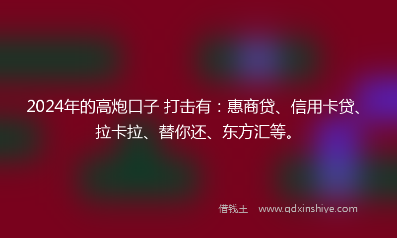 2024年的高炮口子 打击有：惠商贷、信用卡贷、拉卡拉、替你还、东方汇等。