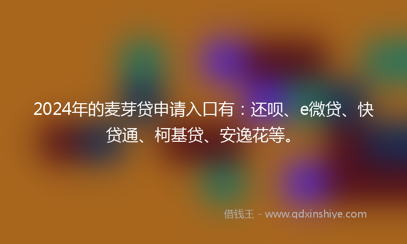 2024年的麦芽贷申请入口有：还呗、e微贷、快贷通、柯基贷、安逸花等。