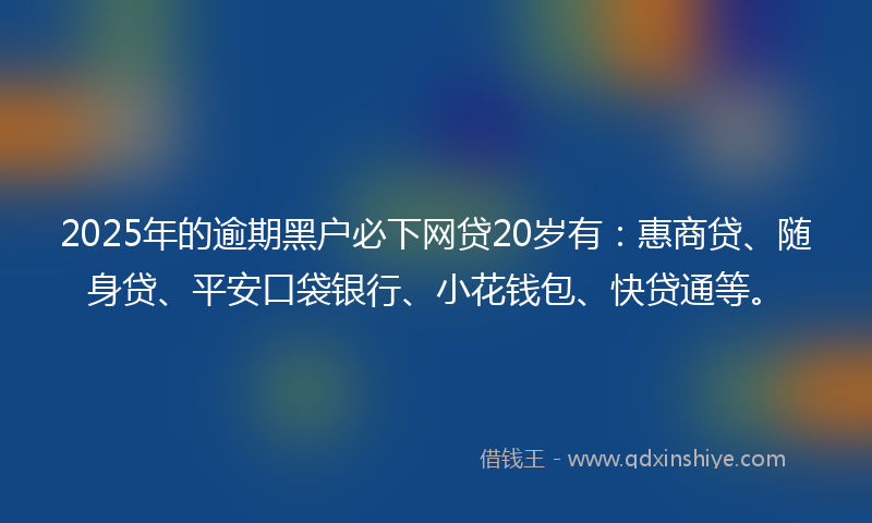 2025年的逾期黑户必下网贷20岁有：惠商贷、随身贷、平安口袋银行、小花钱包、快贷通等。