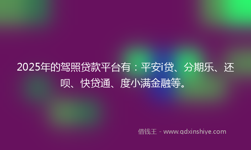 2025年的驾照贷款平台有：平安i贷、分期乐、还呗、快贷通、度小满金融等。