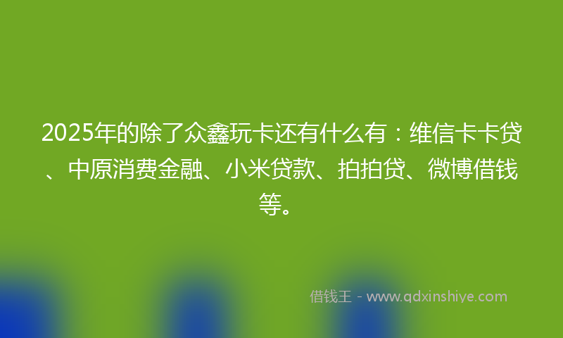 2025年的除了众鑫玩卡还有什么有：维信卡卡贷、中原消费金融、小米贷款、拍拍贷、微博借钱等。